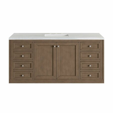 JAMES MARTIN VANITIES Chicago 60in Single Vanity, Whitewashed Walnut w/ 3 CM Arctic Fall Solid Surface Top 305-V60S-WWW-3AF